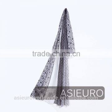 Black/White Polyester Voile Print With Flower, BSCI and Sedex