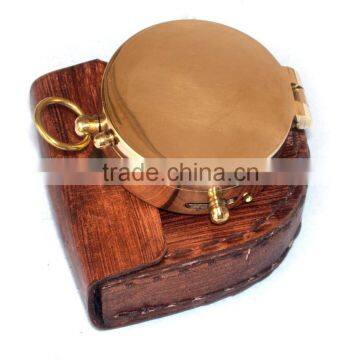 Beautiful Brass Gift Compass -Mirror Lid Nautical Compass with Leather Case 13496