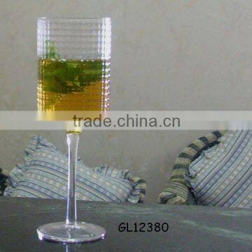 hand made embossed pattern clear long stem wine glass