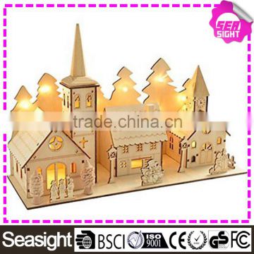 35 cm Decoration Wooden Church and Village Scene new style led christmas light