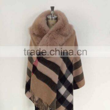 women fashion wool with real fox fur shawl scarf