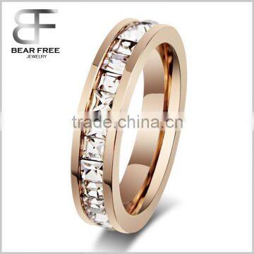 Womens Titanium Stainless Steel Rose Gold Wedding Ring Channel Set Cubic Zirconia CZ Inlay Engagement Band for Her