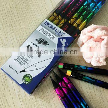 Standard Size Round Shape Black Wood Heat Rolling Rainbow Laser HB Pencil Sharpened With Rainbow Eraser photo-3