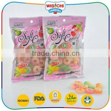 Family gift double colored sugar coated ring shaped soft candy