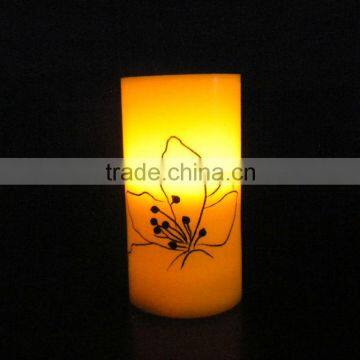 paraffin wax battery operated decal pattern flameless decorated led candle