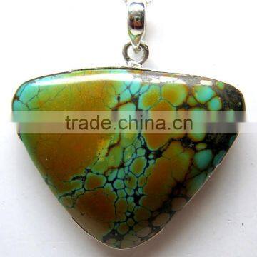 Turquoise Tumble Cabochon Single Stone Pendant , 925 Solid Sterling Silver Pendant, Designer Silver Pendant