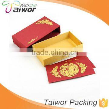 Custom Logo Gold Stamping Drawer Fabric Fancy Paper Red Packet Box With Lid Ribbon photo-4