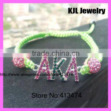 GZKJL-BL0396 crystal rhinestone pave aka charm, pink shamballa macrame braiding aka bracelet