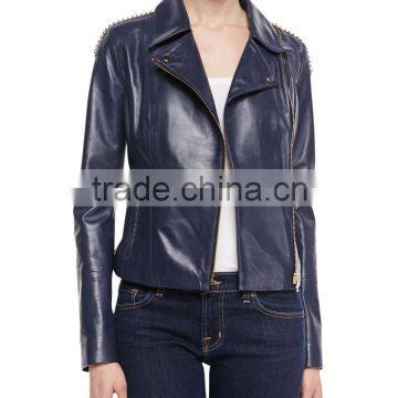 Long sleeves purple Lambskin leather jacket