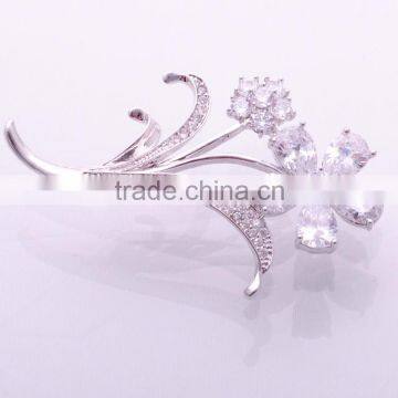 Zhejiang Wholesale Women Crystal Silk Flower Gold&Silver Plated Alloy Brooch Pin Banquet Party // photo-3
