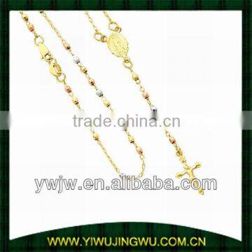 14K Tri-Color Gold 2mm Beads Our Lady Guadalupe Rosary Necklace (JW-G4001)