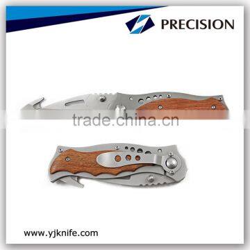 Wooden Handle Folding Liner Lock Knife with Wire Cutter