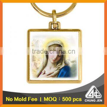 Free mould fee breautiful catholic Virgin Mary metal religious printed keyring