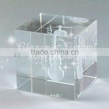 Antique Crystal Cube with 3D laser engraved Violin For Musician Gifts