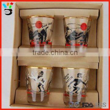 Novelty Custom Logo Printed Appealing Gold Rim Color Box Shot Glass