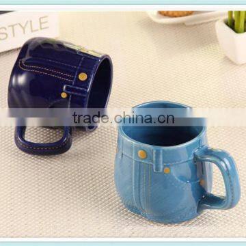 creative ceramic jeans shape mug with jeans shape design