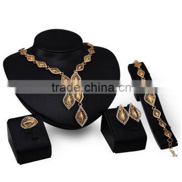 African Fan 18k Gold Jewelry Sets Zircon For Women Wedding Luxury Statement Jewelry Set 4PCS Set