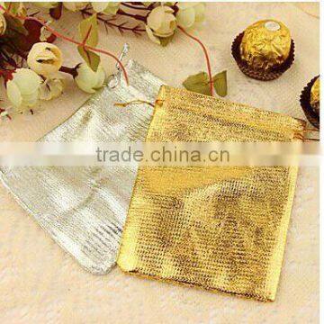 IN STOCK Metallic Gold Fabric Pouch With a Drawstring Cord