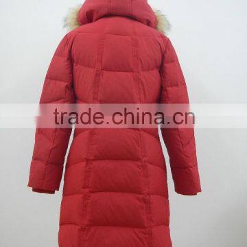 Women Winter Knee Length Rib Collar Duck Down Puffer Jacket With Fur Hood photo-2