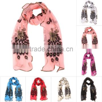 Hot New Women Lady Fashionable Silk Long Soft Peacock Scarf Wrap Shawl Stole