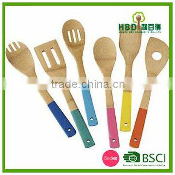 colorful bamboo wood kitchen cooking utensil set for wholesale