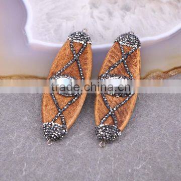 Charm Wood Connector Beads, with Pave Crystal and Evil Eye Shell Druzy Beads, Gem Jewelry