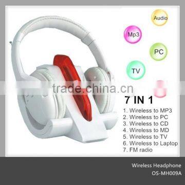 Factory price 7 in 1 wireless headphone to mp3, pc, cd, md, tv, laptop (OS-MH009A)