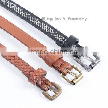 High quality women fashion threading PU belts with grommet metal hole