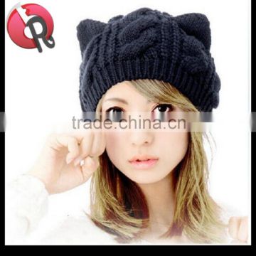 1x Braided Women Winter Warm Beanie Devil Horns Cat Ear Crochet Knit Ski Cap Hat