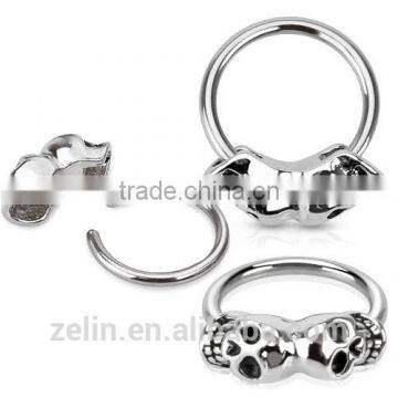 Large captive ball double skull BCR body piercing rings