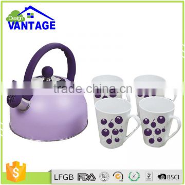 5pcs 1.7l whistling water kettle set tea cups coffee mugs