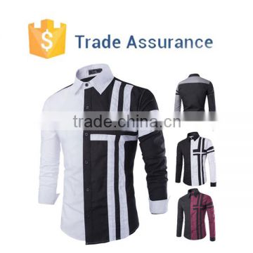 New 2015 Mens Stylish Color Mix Fashion Shirt Long Sleeves Casual Shirt