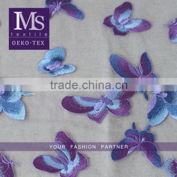 Hot selling polyester colorful butterfly embroidery net lace fabric for sales