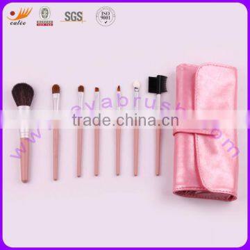 Lovely pink 7pcs makeup brush with Al-ferrule and Wooden Handle, MOQ and OEM Orders are Welcomed