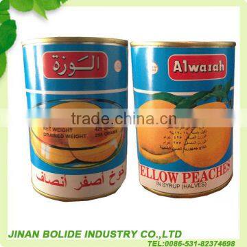 canned yellow peach fruit in syrup