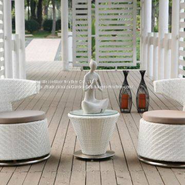 Single Sofa Side Table Aluminum Frame PE flat rattan weave 5cm Cushion Tempered glass