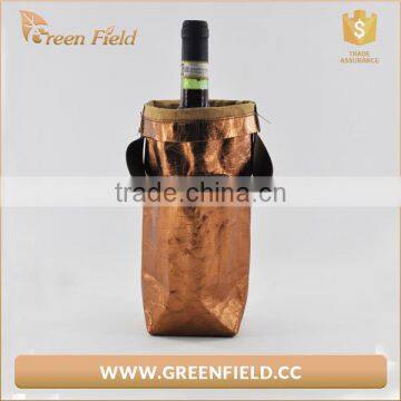Green Field Washable Metallic Kraft Paper Bottle Wine Cooler Bag photo-6