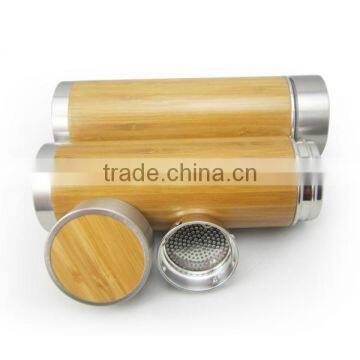 Customized Bamboo Water Bottle 360ml Stainless Steel Travel Mug With Logo Printing/carving photo-6