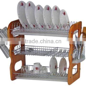 stock iron wooden 3-layer dish drainer