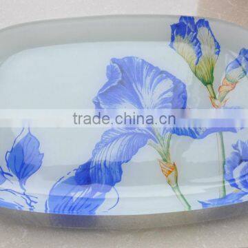 Oval glass plate with flower decal printing