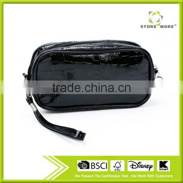 Black Store More Smooth Leather Cosmetic Case Bags With Nylon Zipper