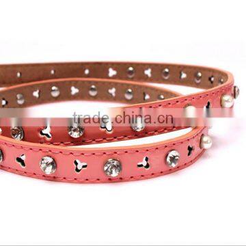 Fashion Rhinestone Inlaid Rivets Decorated Pin Buckle Sex Girl Thin Pink PU Waist Belt photo-3