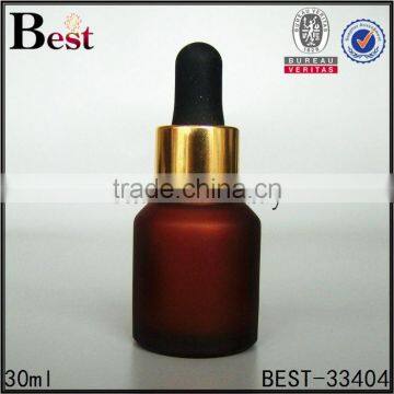 China Cosmetic Essential Oil Fragrance Perfume Dark Red Frosted 30ml Glass Bottle With Black Plastic Dropper photo-4
