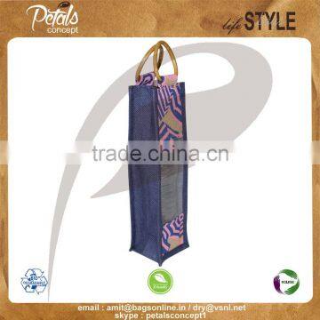 PP Laminated Jute One Bottle Wine Bag With Cane Handle & With Front Window photo-2