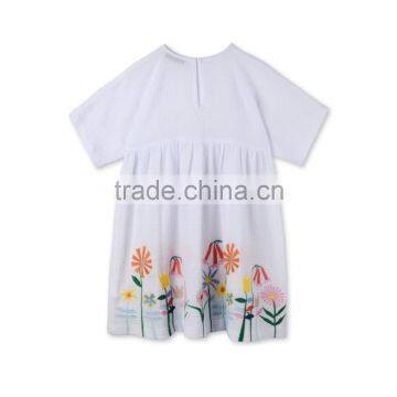 Colorful Flower Girls Embroidery White Short Sleeve Cotton Dress Childern Frock Model Hand Embroidery Designs For Baby HSD5944 photo-2
