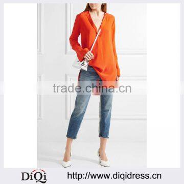 Wholesale Women Apparel Bright-orange Casual Simple Design Washed-silk Tunic(DQE0396T)