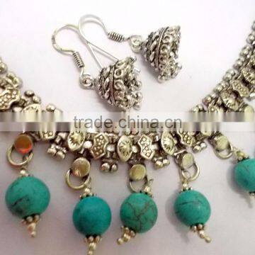 2015 Hotselling Turquoise Semi Precious Stone Necklace Set With Earrings photo-2