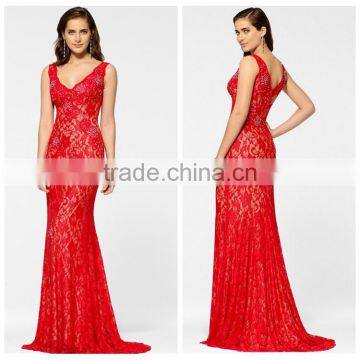 long lace dinner evening red designer one piece party dress