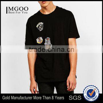 MGOO Newest Arrival Beautiful Embroidered T-shirt Custom Handmade Animal Pattern Tees Mens Black Cotton Tshirts
