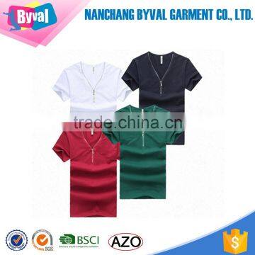 China Factory Latest Style 180 Grams Short Sleeve Round Neck Cotton Black Men Blank Zip T-Shirt photo-4